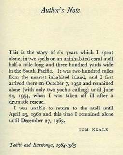 AN ISLAND TO ONESELF~Tom Neale~1st Edn~Cook Islands~Suvarov  