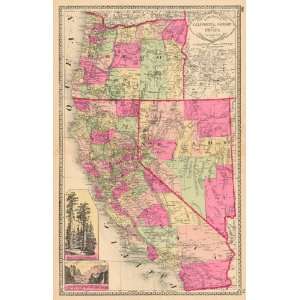  Tunison 1887 Antique Map of California, Oregon & Nevada 