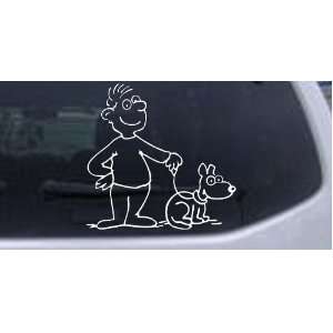 6in X 6.1in White    Man and Dog Stick Family Car Window Wall Laptop 