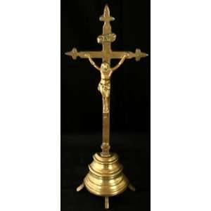   Antique French Brass Cross Crucifix Skull Crossbones 