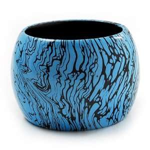  Oversized Chunky Wide Wood Bangle (Black & Bright Blue 