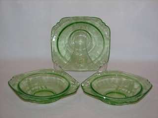 Three (3) Depression Glass GREEN Federal PARROT SYLVAN 7 Rimmed Soup 