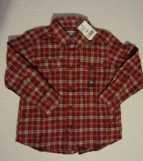 Jacadi Burgundy Flannel Plaid Button Up Shirt Sz 4 NWT  