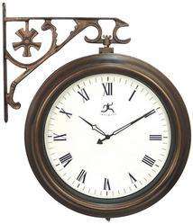 Large Antique Brown White Metal Frame Round Wall Clock  