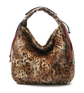 Leopard Fur Hobo Bags Leather Shoulder Womens   Brown Color