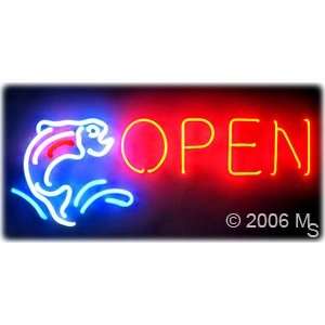 Neon Sign   OPEN (Fish Logo)   Large 13 Grocery & Gourmet Food
