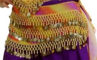 ARABIAN NIGHTS Belly Dancer HAREM Hanging Gold Coins RAINBOW HIP WRAP 
