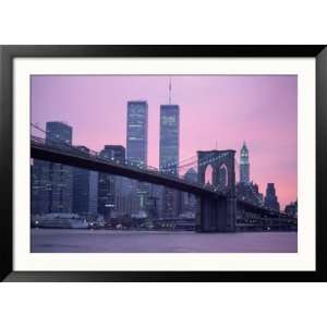  Brooklyn Bridge, Twin Towers, NYC, NY Scenic Framed 