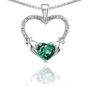   Heart Created Emerald & Diamond Pendant(MetalYellow Gold) Jewelry