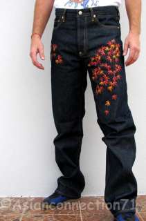 Japan AUTUMN LEAVES Embroidered Selvedge SOUL OF KOI Jeans 36 x 38 