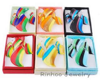 6Boxes Twisty Stripe Glass Pendant Necklaces Sets 29463  