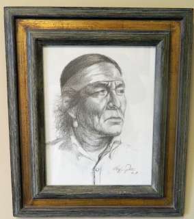 Roy Hampton WESTERN ART Indian Male Chief BLACK & WHITE PRINT Artist 