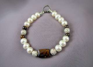 Boulder Matrix Opal & White Freshwater Pearl Bracelet  