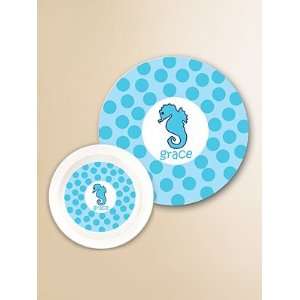  Preppy Plates Personalized Plate and Bowl Set/Seahorse 