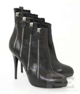Giuseppe Zanotti Design Black Leather Zipper Trim Heel Booties Size 40 