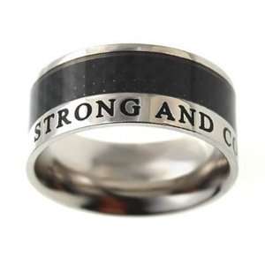  Mens Black Carbon Fiber Strong and Courageous Ring 