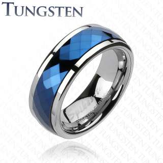 Tungsten Carbide Multi Faceted Blue Prism Spinning Wedding Band Ring 