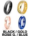 Black, Gold, Rose Gold, Blue Plate Dome Tungsten Ring  