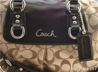 100% Authentic Coach Ashley Khaki Signature Sateen Mahogany Leather 