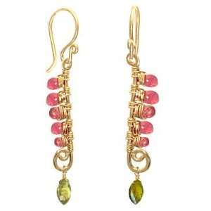   Gold Filled Earrings Multi Stones wrapped on hammered sticks Jewelry