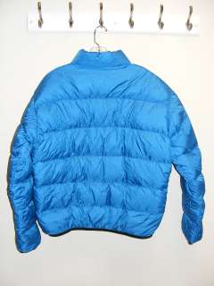 OUTDOOR RESEARCH OR Blue Puffy Down Coat Jacket Mens M Kangaroo Pocket 