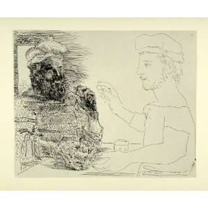 1956 Print Pablo Picasso Etching Two Catalan Men Modern 