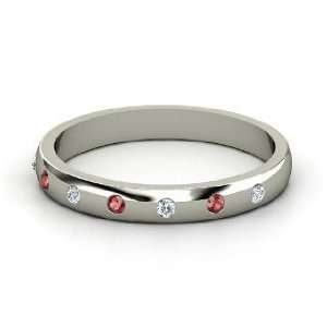 Button Band, Palladium Ring with Red Garnet & Diamond