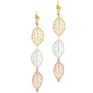  3 Stunning Triple Leaves Long Tri Color Gold Plated 