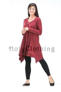 Floral Embroidery A Line Slimming Boho Tunic V Neck Top  