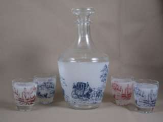 Vintage France Decanter Liquor Set W/ 4 Shot Glasses  