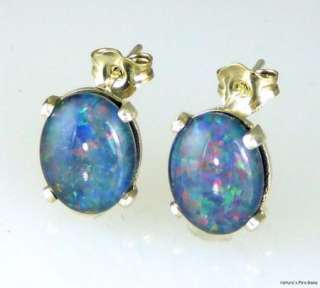 Black Opal Triplet Earrings 10x8mm SS Sterling Silver  