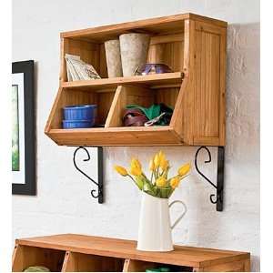 Fir Wood Wall Cubby with Upturned Lip and Removable Center Shelf 