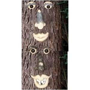 Tree Bark Garden Decor Yard Man Set of 2 Faces 