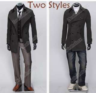 Mens Cowl Collar Double Breasted Trendy Slim Long Trench Coat Jacket 