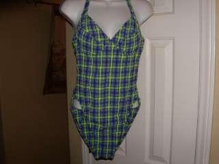 Ladies Vintage rockabilly checkered Blues Swimsuit bathingsuit Size 12 