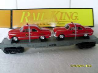   KING BY MTH O GAUGEMTH AUTO TRANSPORT FLATCAR WITH ERTL FIRE CARS
