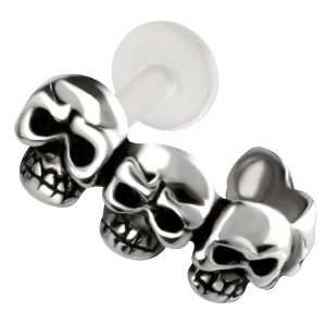  Skulls .925 Sterling Silver Tragus Cuff Earring Jewelry