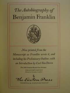 AUTOBIOGRAPHY of BENJAMIN FRANKLIN Leather EASTON PRESS 2004 Leather 