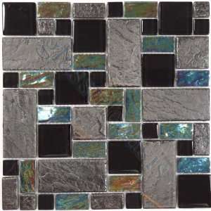   Shapes Black Bathroom Glossy & Iridescent Glass and Stone Tile   16547