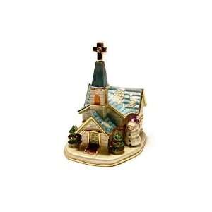 Christian Church with Steeple and Christmas Tree Figurine Gift Box set 