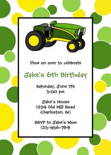 Tractor and Polka Dots Birthday Invitations and Labels  
