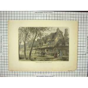    Houses Under The Castle Warwick Townsfolk Old Print