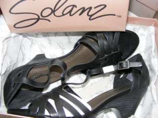 New SOLANZ Khloe Black Leather comfort wedge sandal 8.5  
