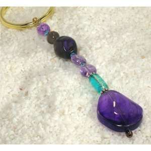  Purple aqua blue beaded keychain 