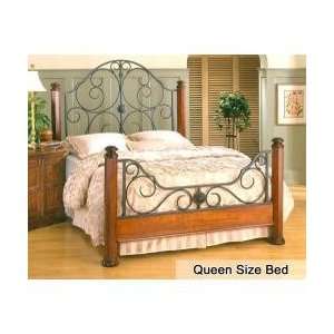  Queen Size Bed   Leland Metal Bed in Rust and Brown Cherry 