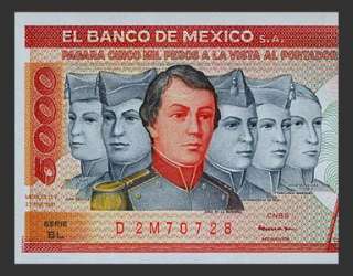 5000 PESOS Banknote of MEXICO 1981 BL   Military CADETS   Castle 