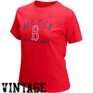  Nike Boston Red Sox Ladies Red Base Line Vintage T shirt 