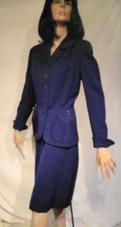 40s Vintage Navy Blue Tailored Gabardine Suit B40  