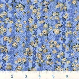 45 Wide Floral Silhouette Floral Stripe Blue Fabric By 