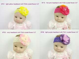10 Crochet Headband 10 crystal Flowers baby girl 3 3.5  